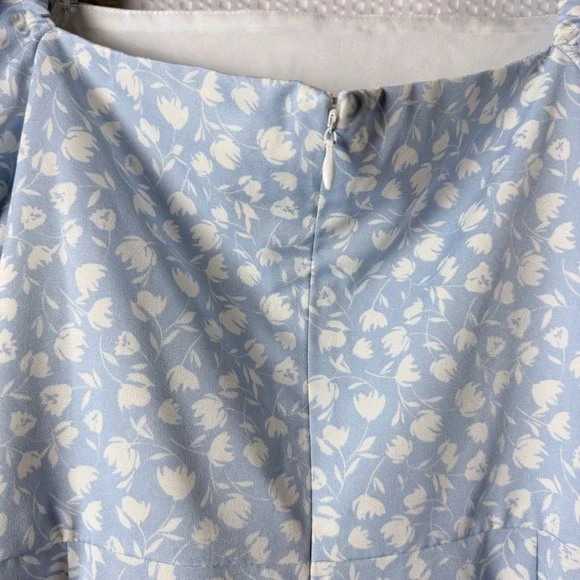 The Frolic Mini Wrap Dress Woven Women's 12 Blue Floral Puff Sleeve Boho Chic - Picture 9 of 9